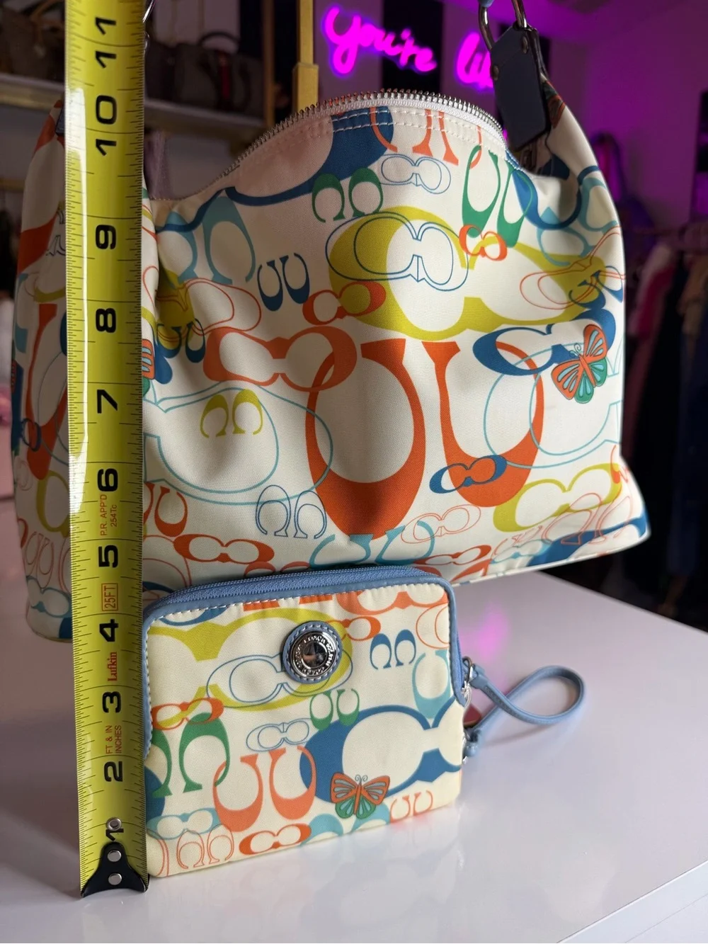 Coach F17423 Optic Signature Butterfly Hobo Bag Wristlet Set Y2K RARE coin pouch